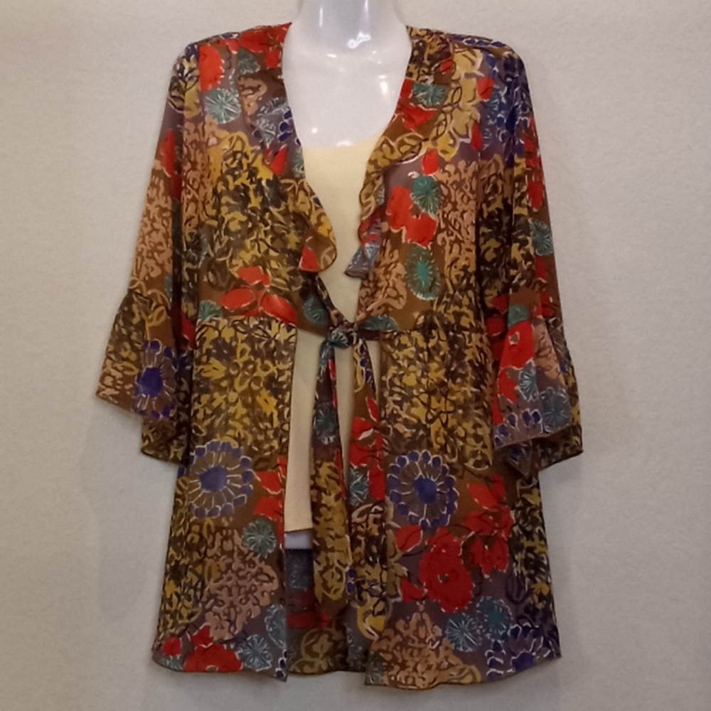 CAbi Floral Chiffon Cardigan Blouse - Picture 6 of 13